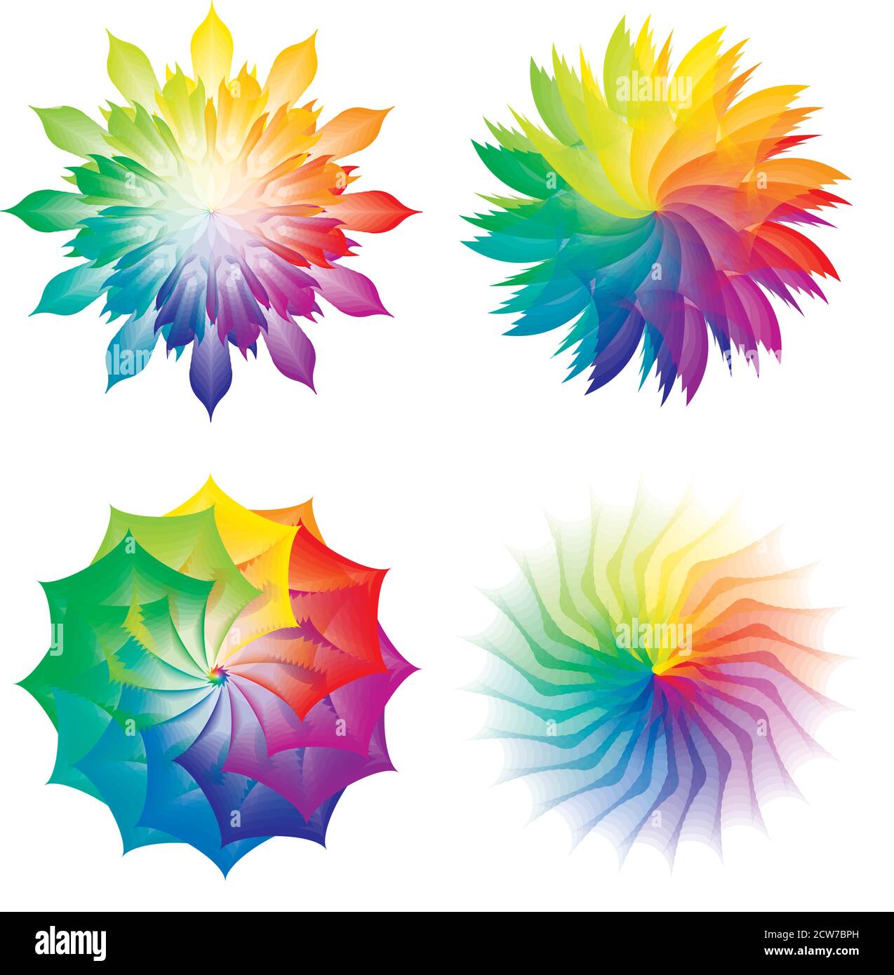 Set of Color Wheels, Circles with Flowers Rainbow Colors Stock Vector