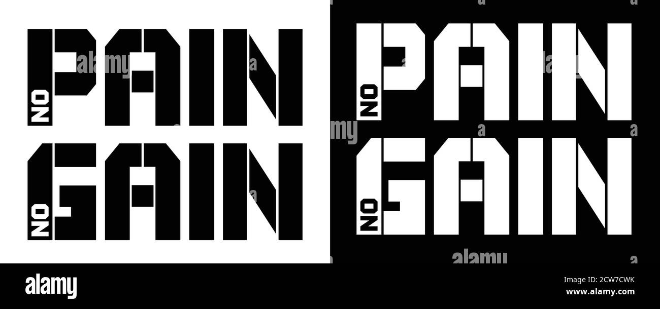 No Pain No Gain typography. Set of 2 Gym Workout Motivation Quote Concept. Sport Fitness Inspiration Sign. Vector Illustration Stock Vector