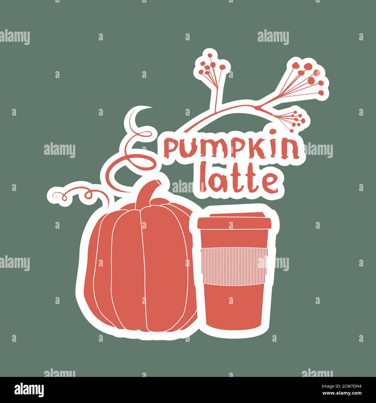 Vector hand drawn illustration pumpkin latte, pumpkin spice.  Stock Vector