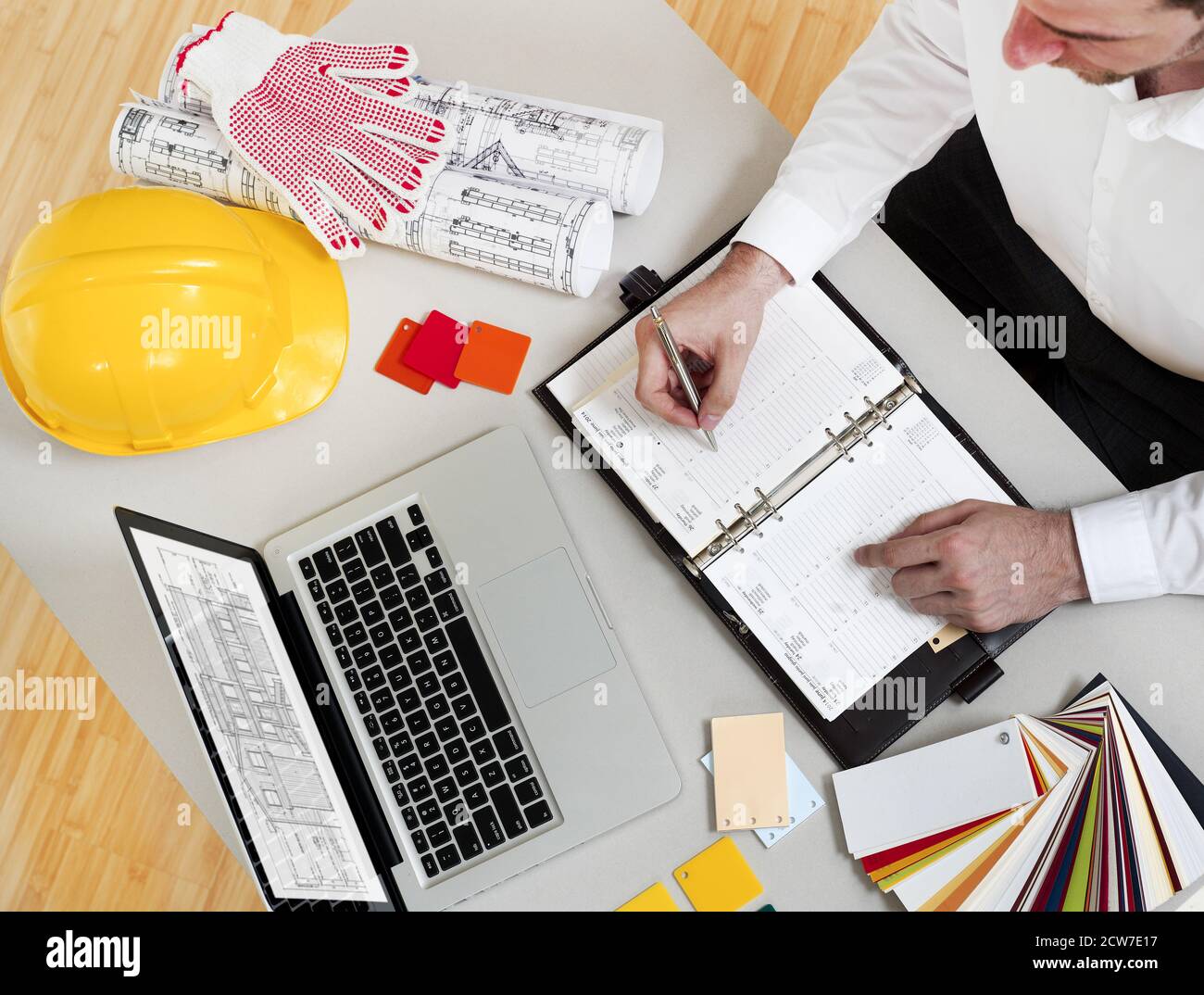 Building contractor working on project Stock Photo