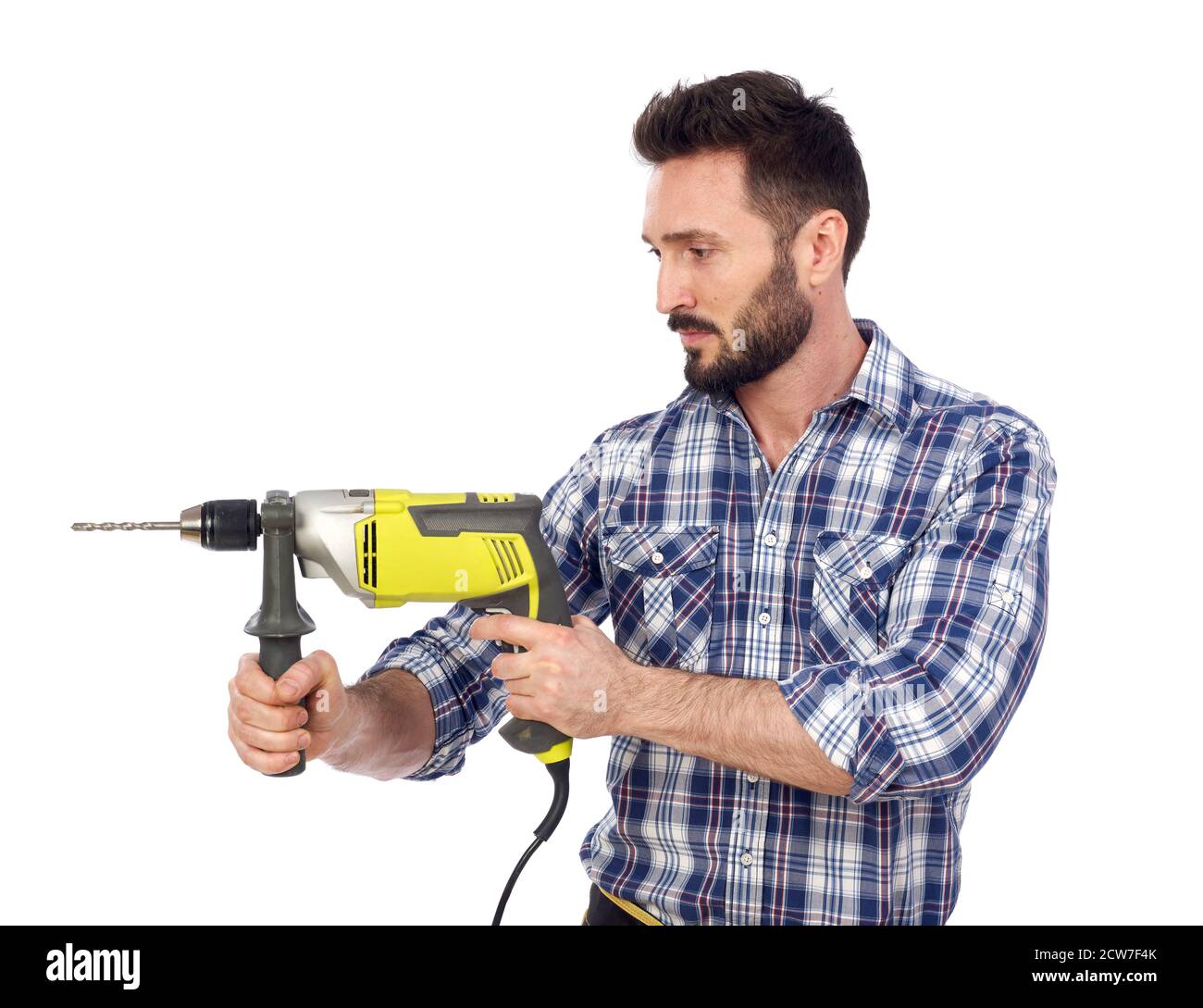 Handyman using drill Stock Photo