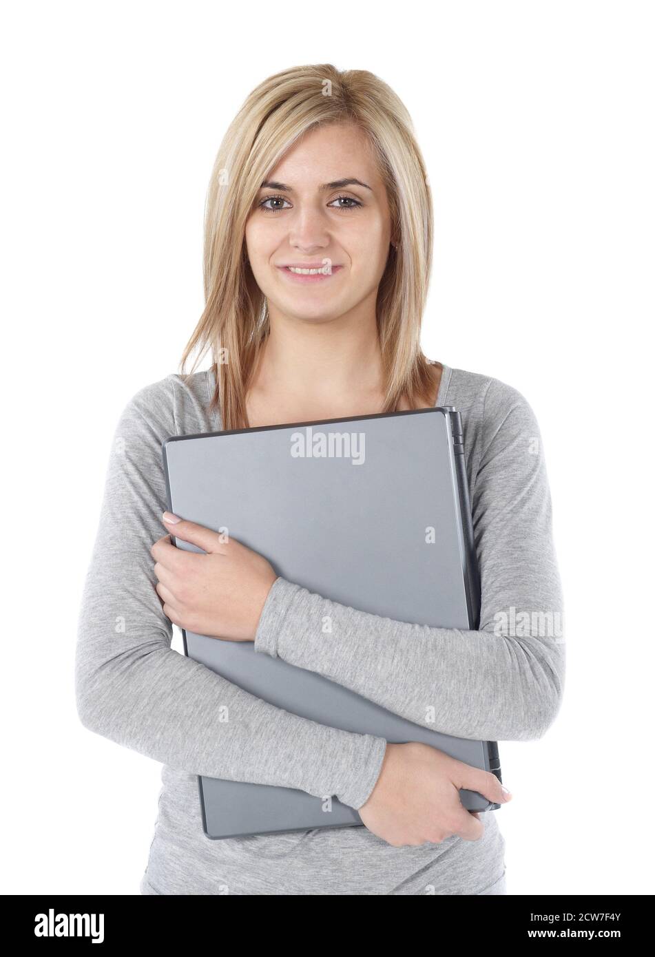 Cheerful girl with laptop Stock Photo - Alamy