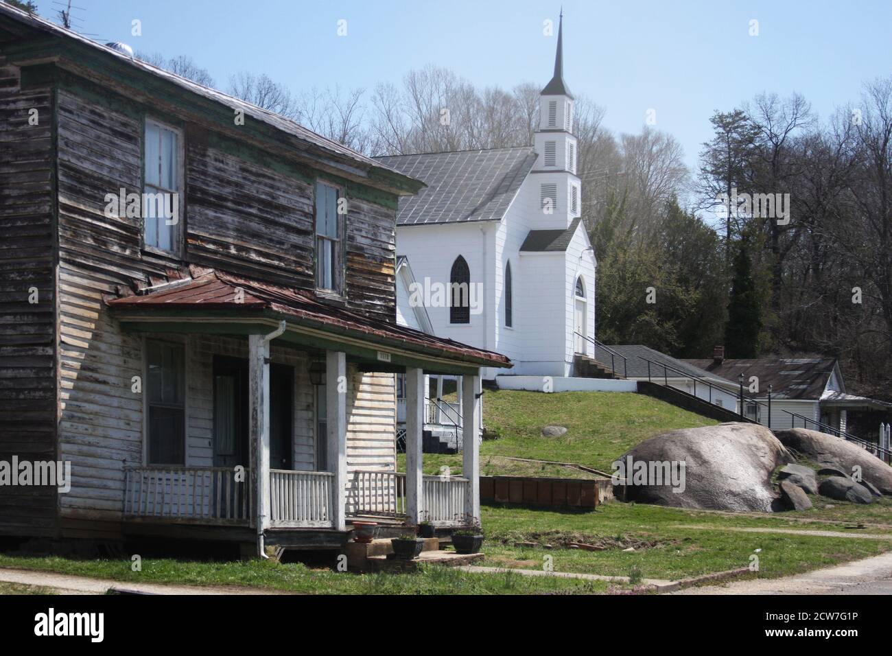 View along a street in rural Virginia, USA. Stock Photo