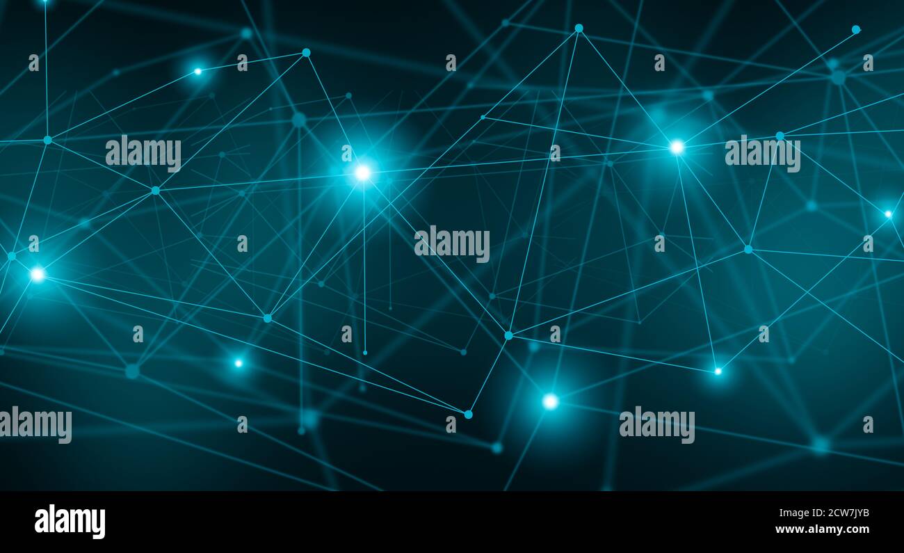 Abstract Technological Background With Glowing Polygonal Lines And Dots ...