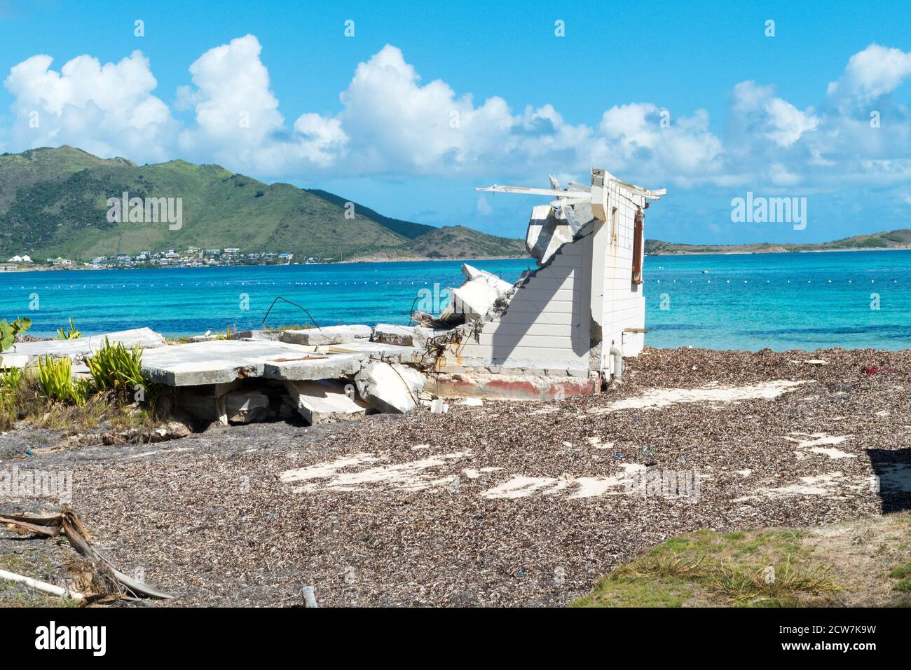 Damage abandon homes as a result of hurricanes and storms hitting the Caribbean island of St.Maarten Stock Photo