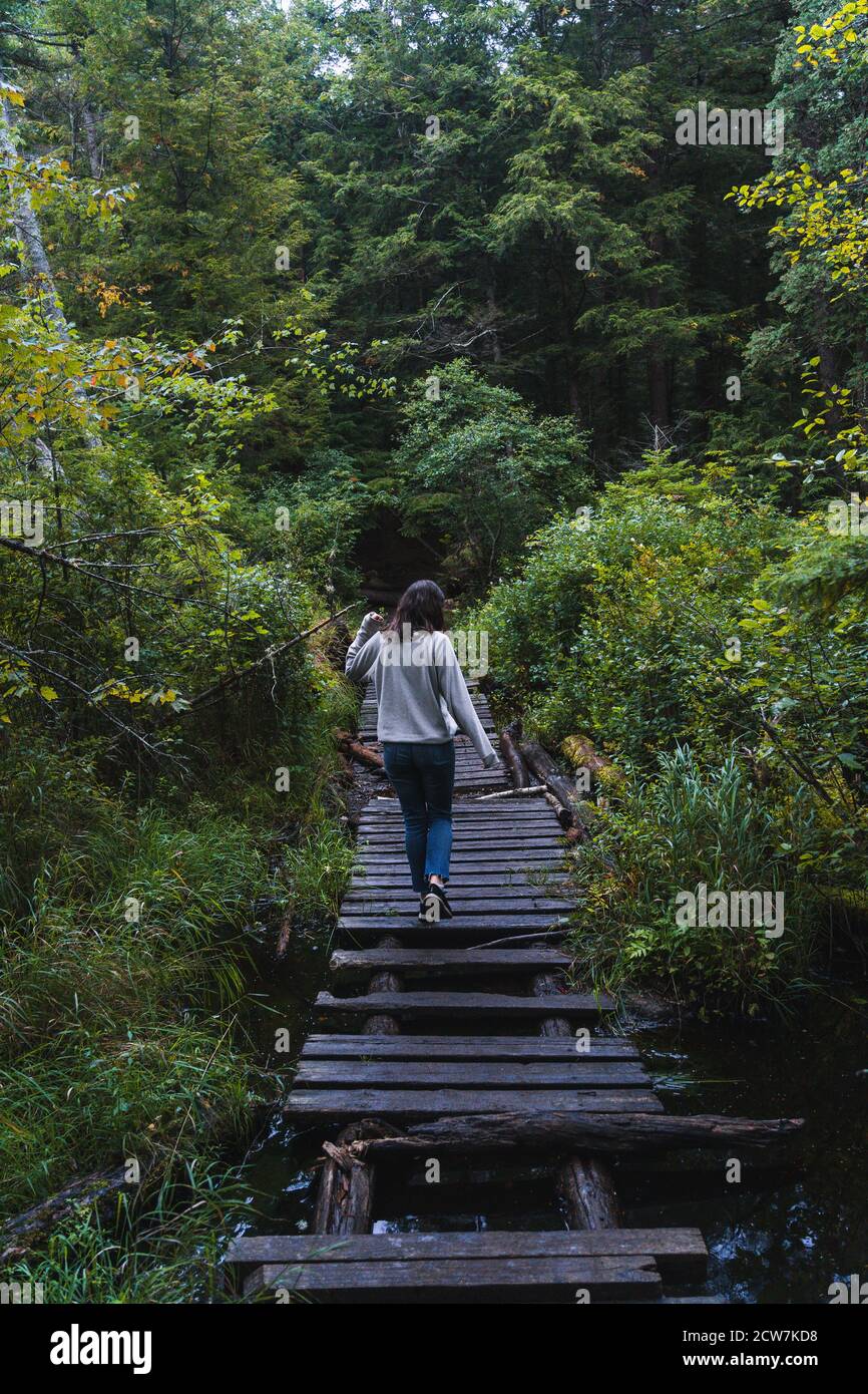 A young woman on a hike in the rain in the Adirondacks Stock Photo - Alamy