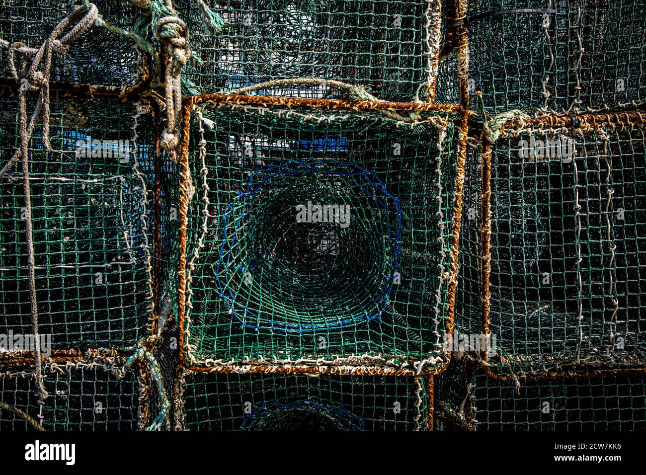 Commercial fish traps on a harbour in Catalonia, Spain Stock Photo - Alamy
