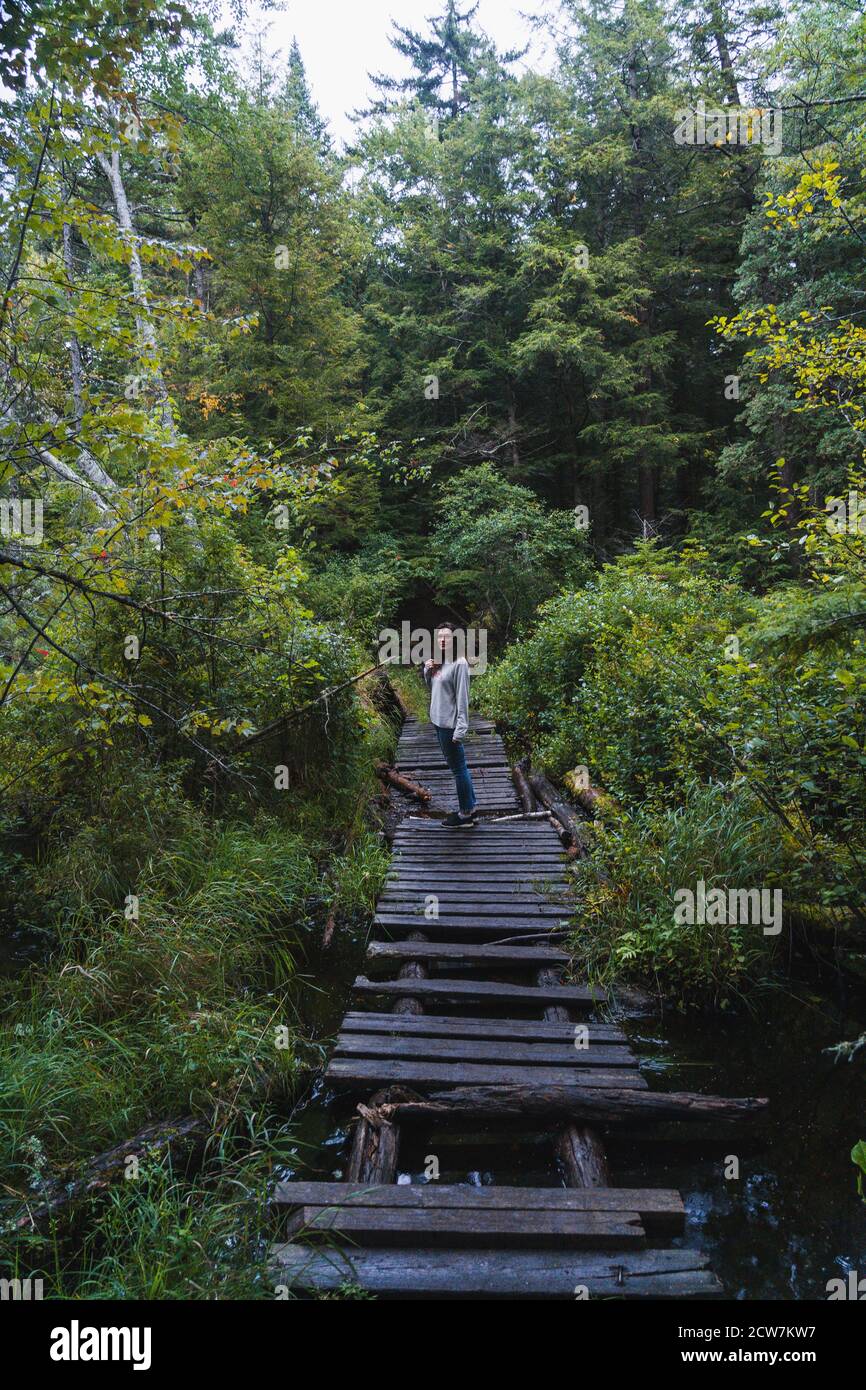 A young woman on a hike in the rain in the Adirondacks Stock Photo - Alamy