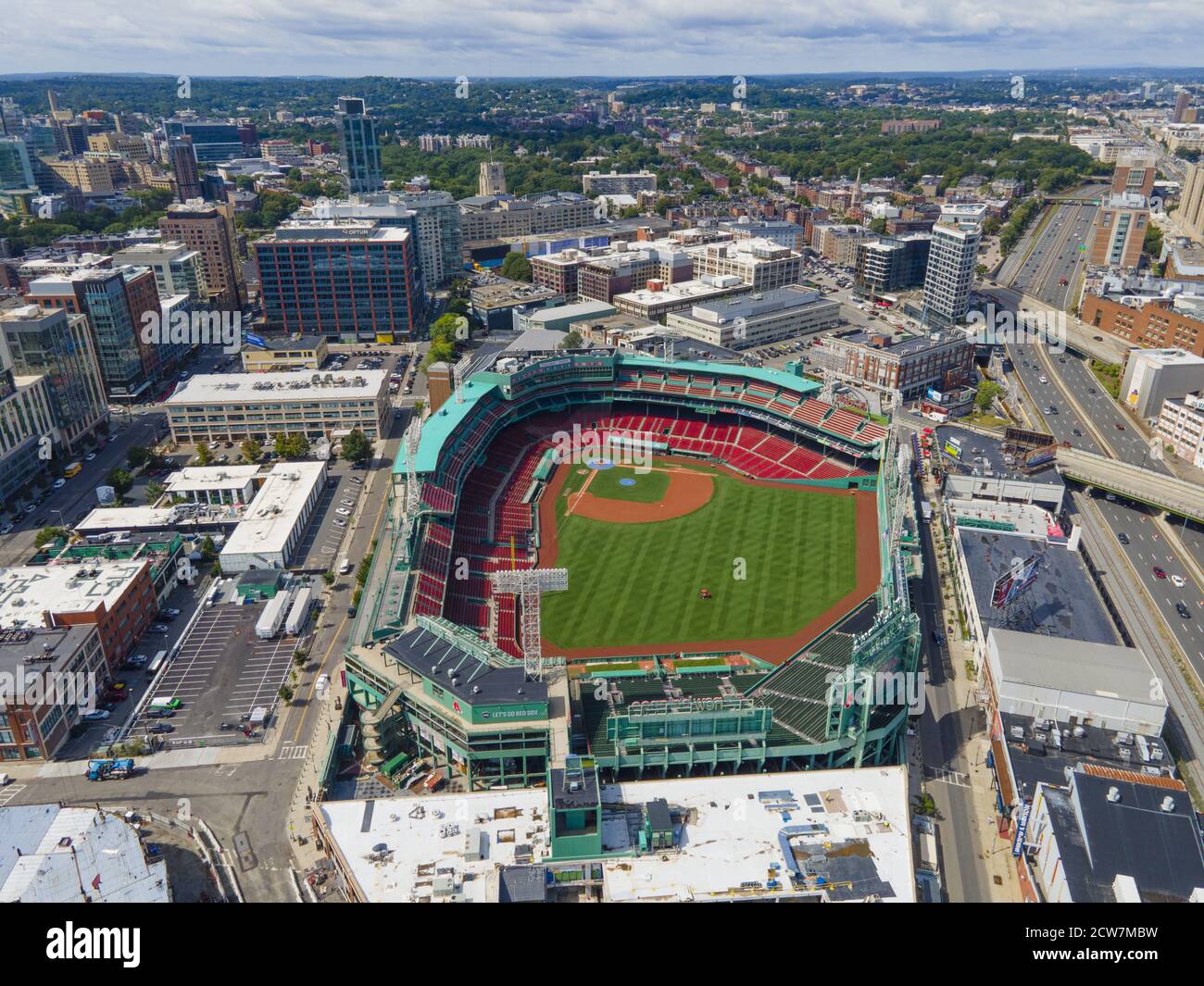 Fenway Park aerial view in Fenway near Kenmore Square in Boston, Massachusetts MA, USA. This is the home arena of MLB Boston Red Sox. Stock Photo