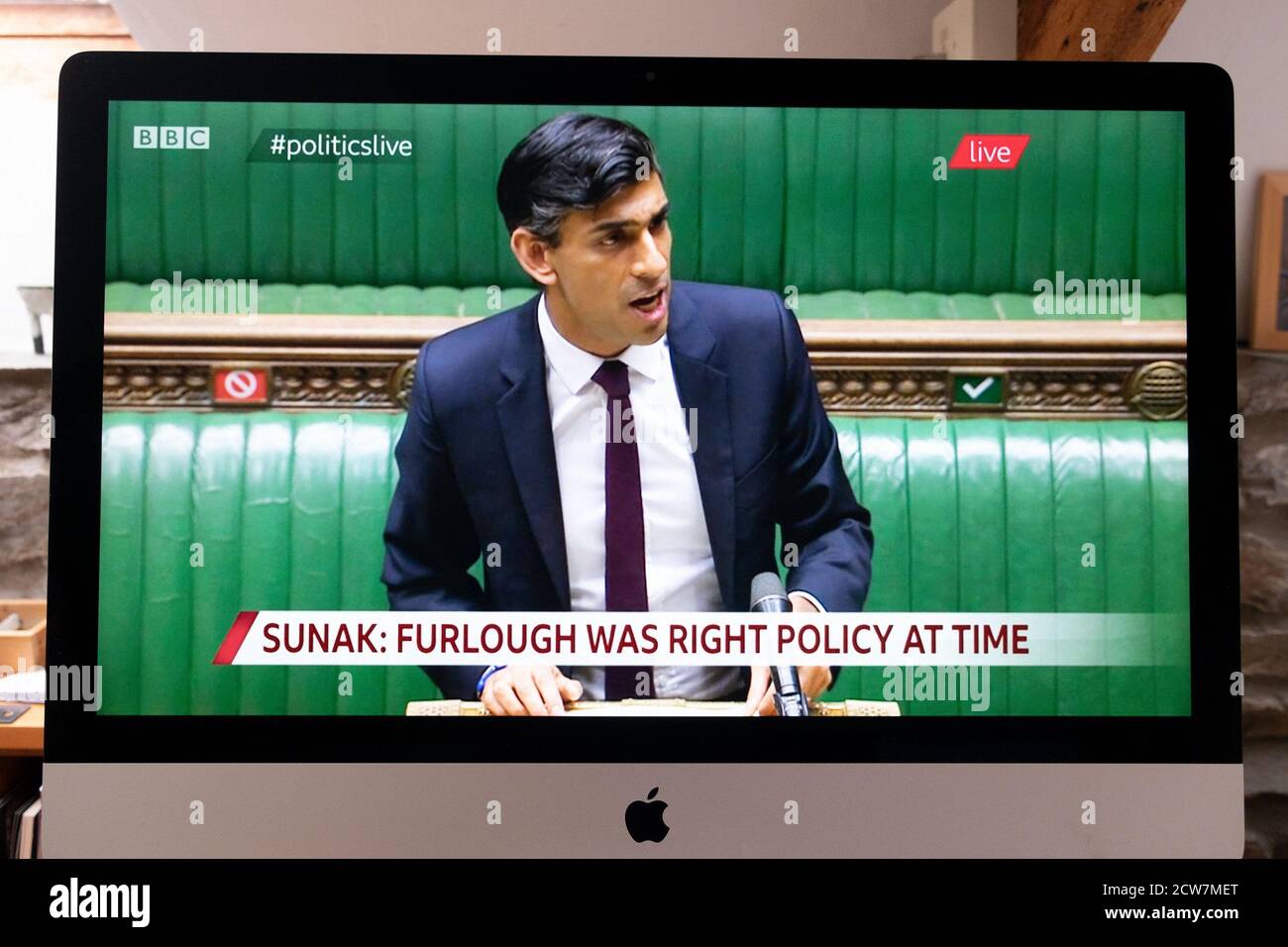 Rishi Sunak Chancellor of the Exchequer in the House of Commons delivering Winter Economy Plan on TV 24 September 2020 in London England UK Stock Photo