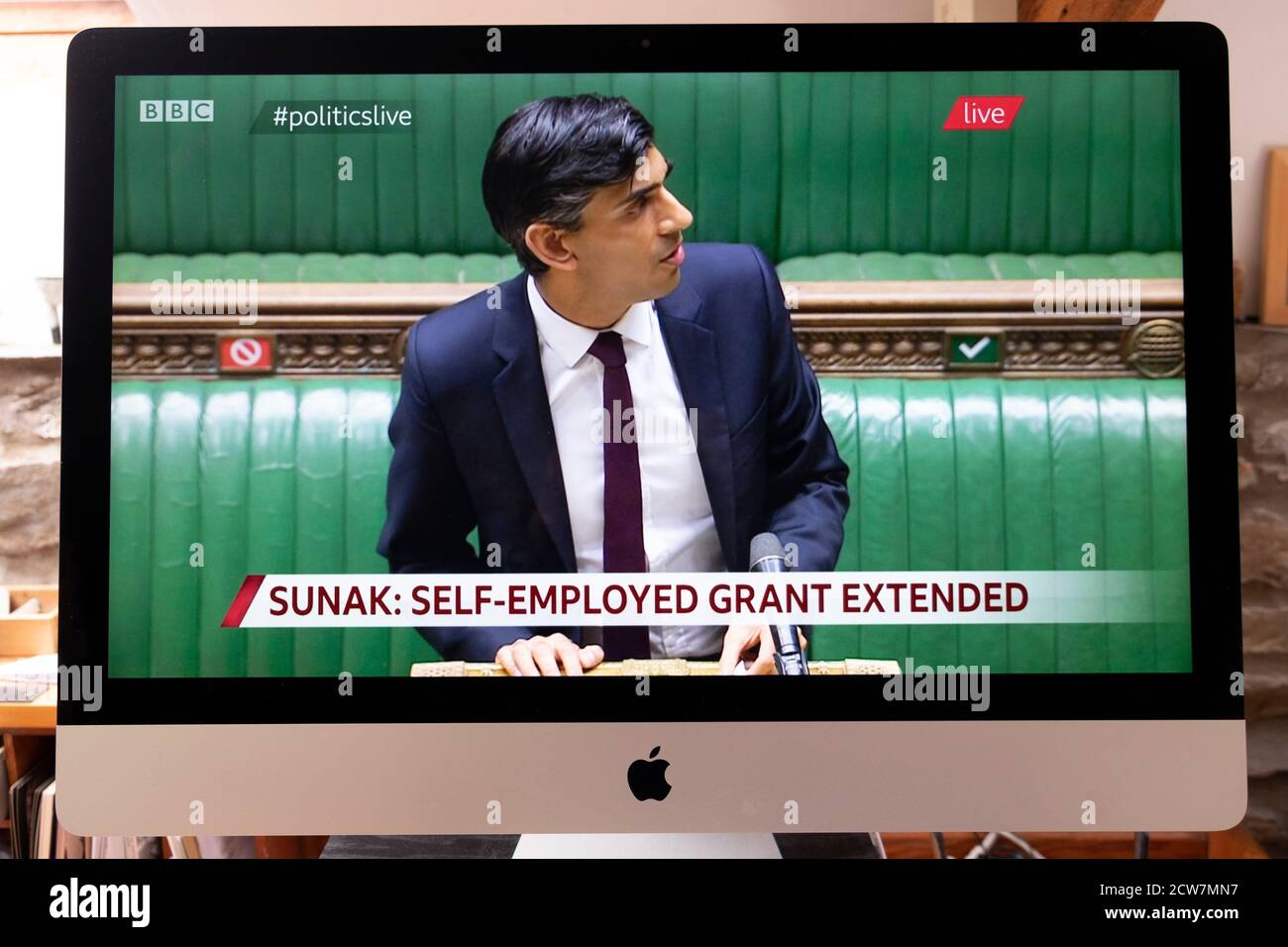 Rishi Sunak Chancellor of the Exchequer in the House of Commons delivering Winter Economy Plan on TV 24 September 2020 in London England UK Stock Photo