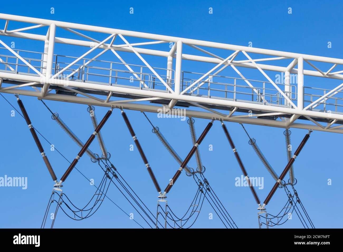 Close up of an new Dutch electricity distribution station with large isolators Stock Photo