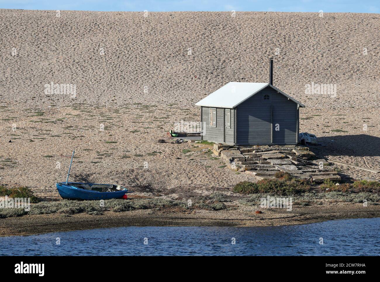 Fishermans hut on Chesil beach, Isle of Portland, Dorset, UK Stock Photo