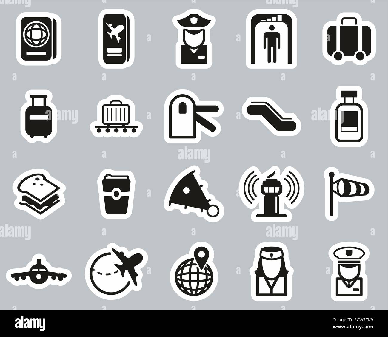 Airport Icons Black & White Sticker Set Big Stock Vector Image & Art ...