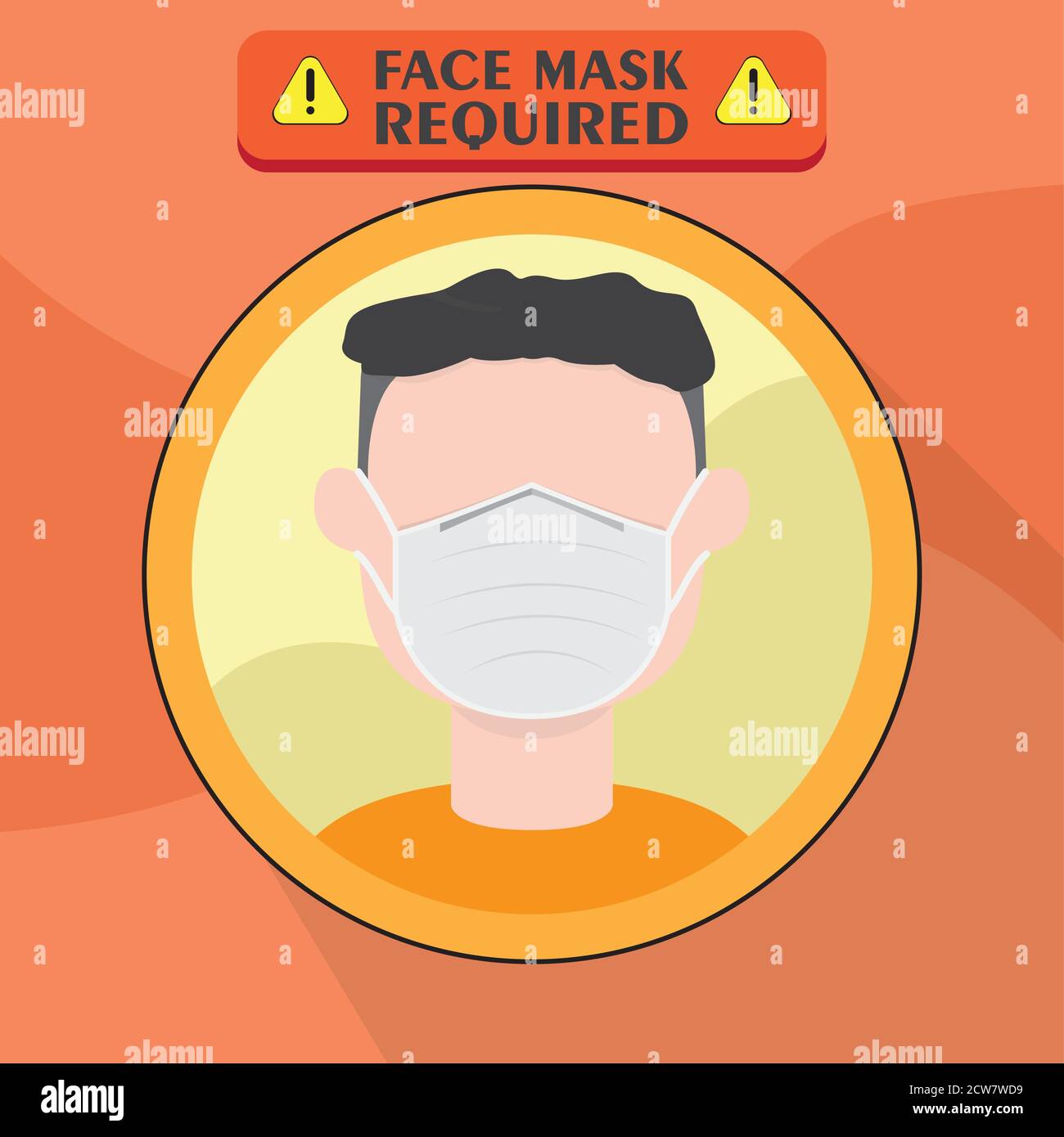 Face mask required poster. Man wearin a face mask. Covid19 prevention Vector Stock Vector