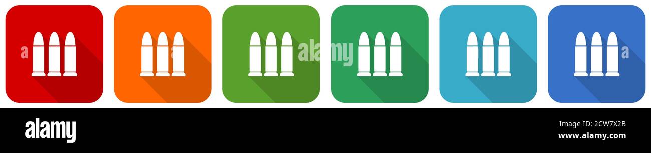 Ammunition icon set, flat design vector illustration in 6 colors ...
