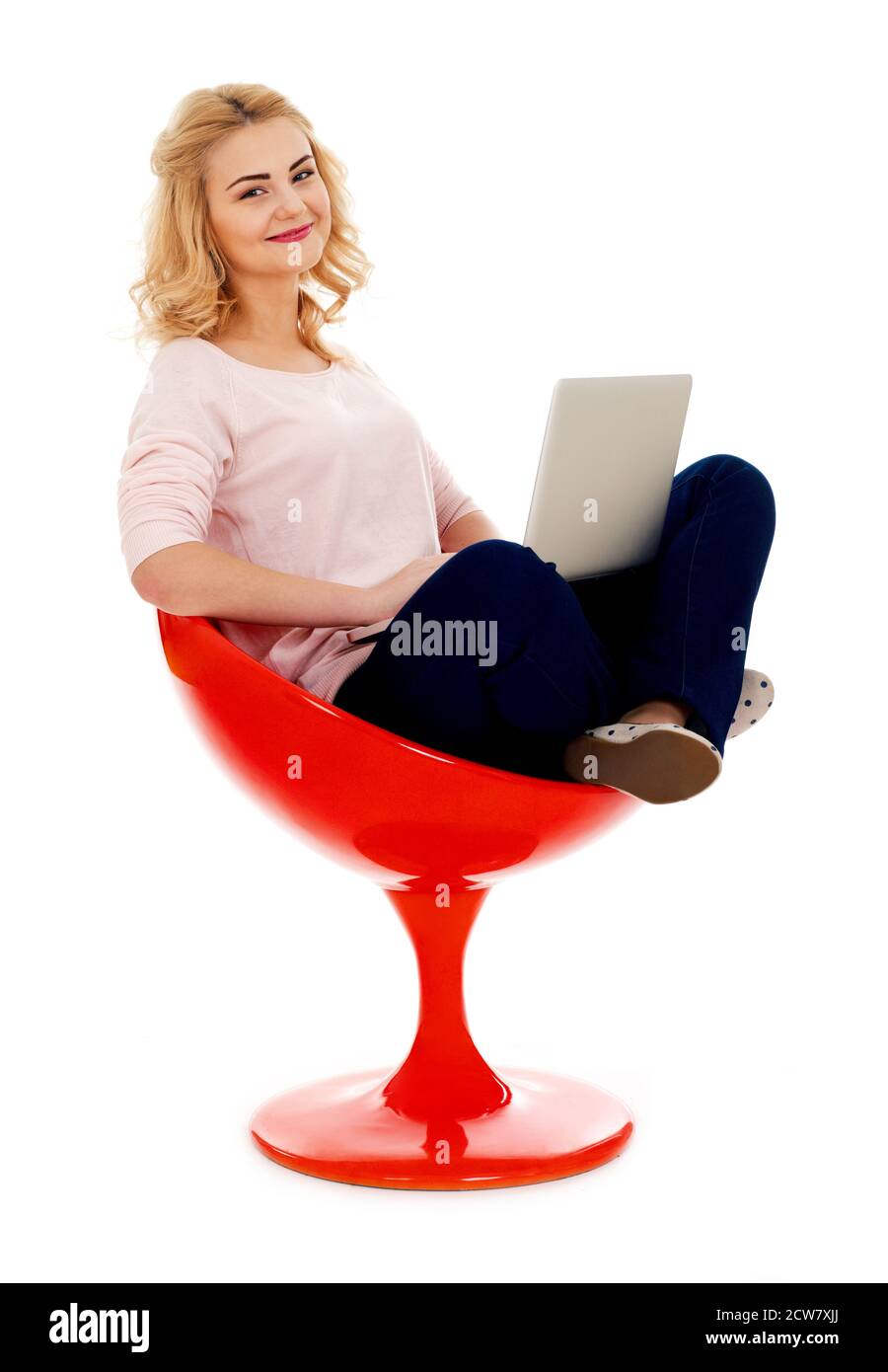 Girl with laptop isolated on white Stock Photo - Alamy