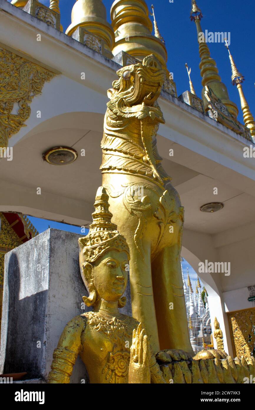 Golden Singha mythical lion image at the Buddhist temple of Wat Phong ...