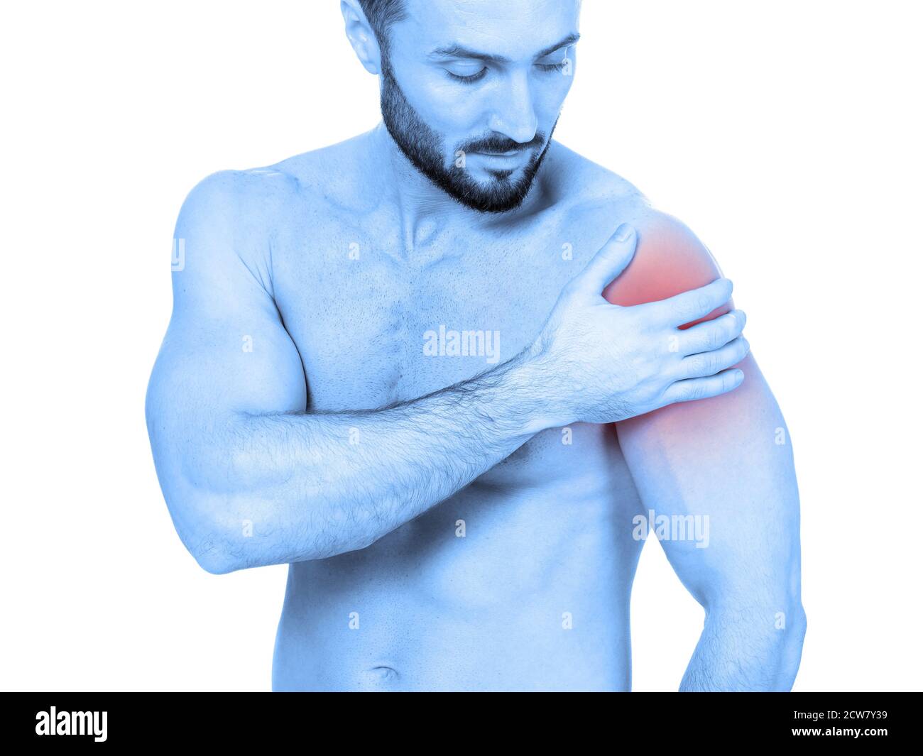 Man holding his sore shoulder Stock Photo Alamy
