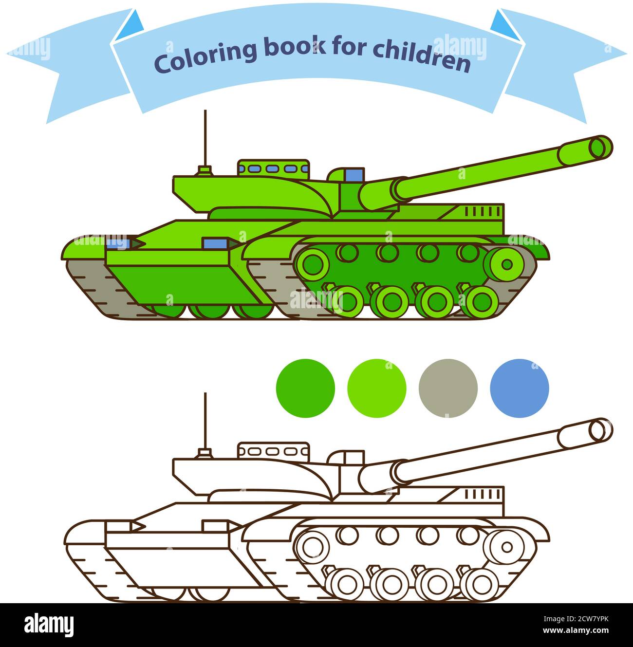 Modern tank military toy coloring book for children.Isolated on white  background Stock Vector Image & Art - Alamy