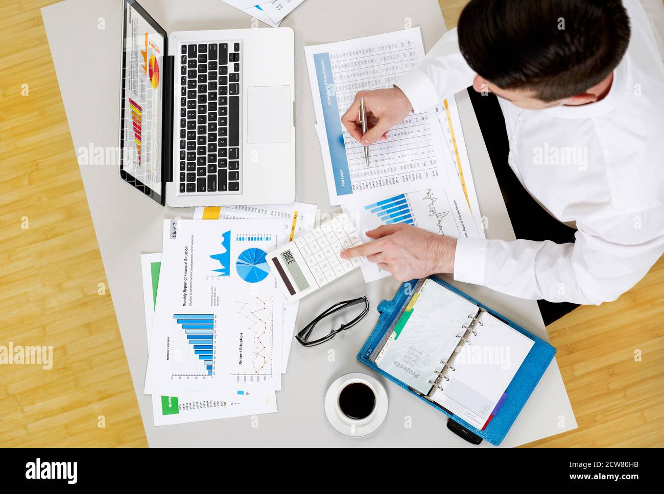 Businessman working on financial data Stock Photo