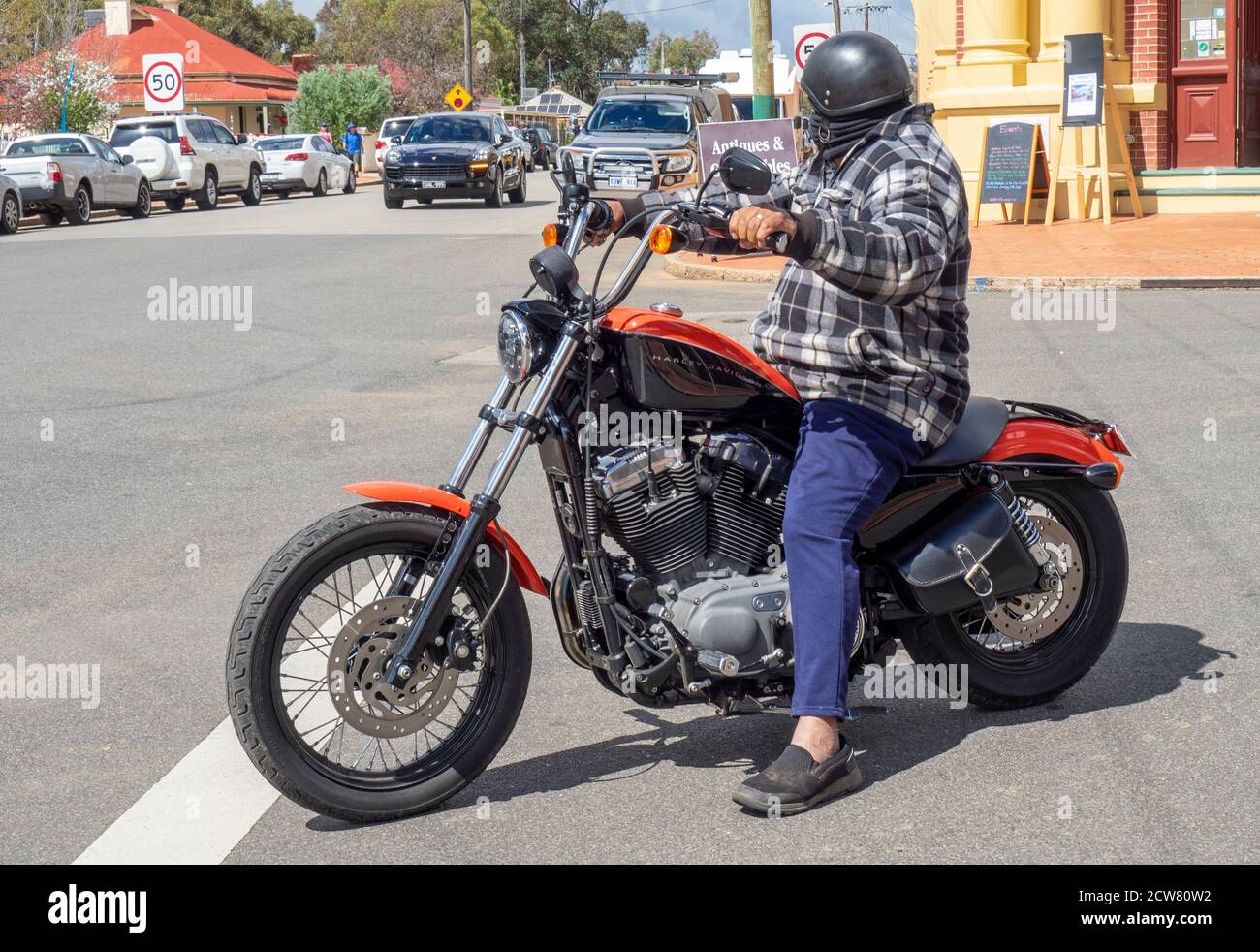 Male motorcyclist riding a Harley Davidson motorbike in York Western  Australia Stock Photo - Alamy