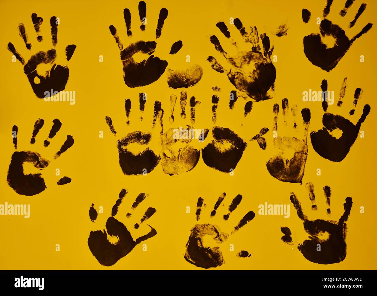 creative children black handprints painting Stock Photo Alamy