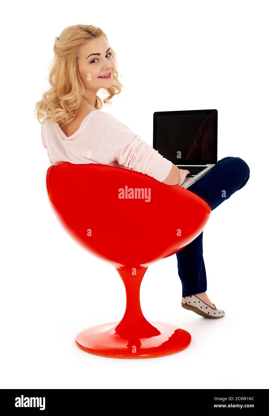 Girl with laptop isolated on white Stock Photo - Alamy