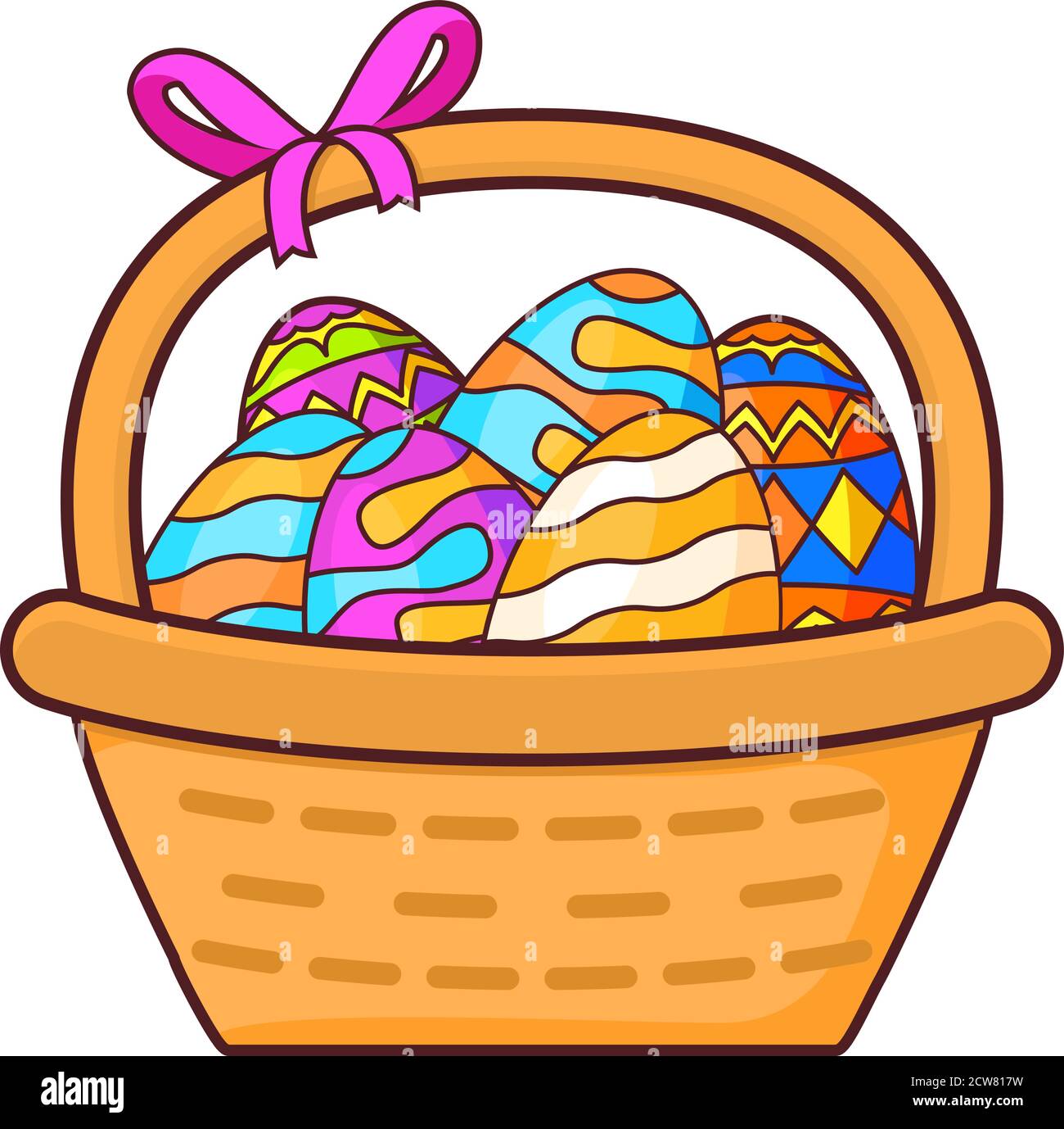 Basket with eggs for Easter.Festive illustration flat line art vector ...