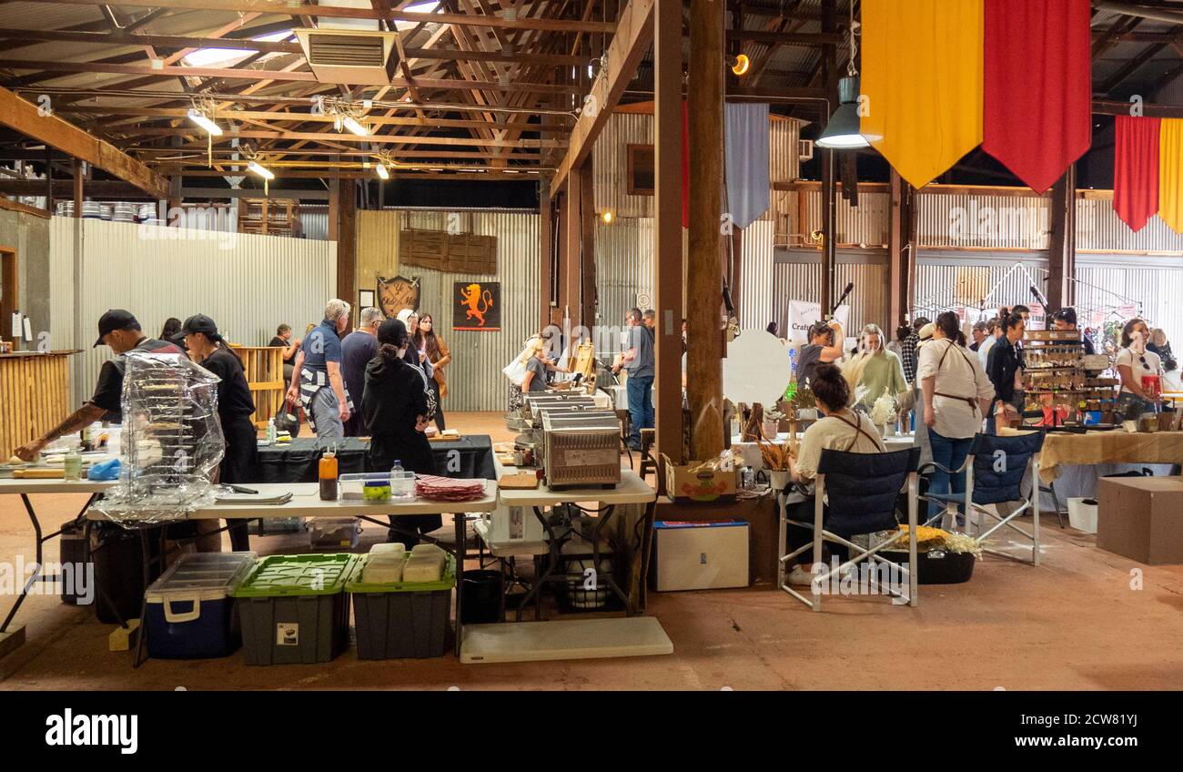Stalls at craft fair market at York Flour Mill warehouse York Western Australia Stock Photo Alamy