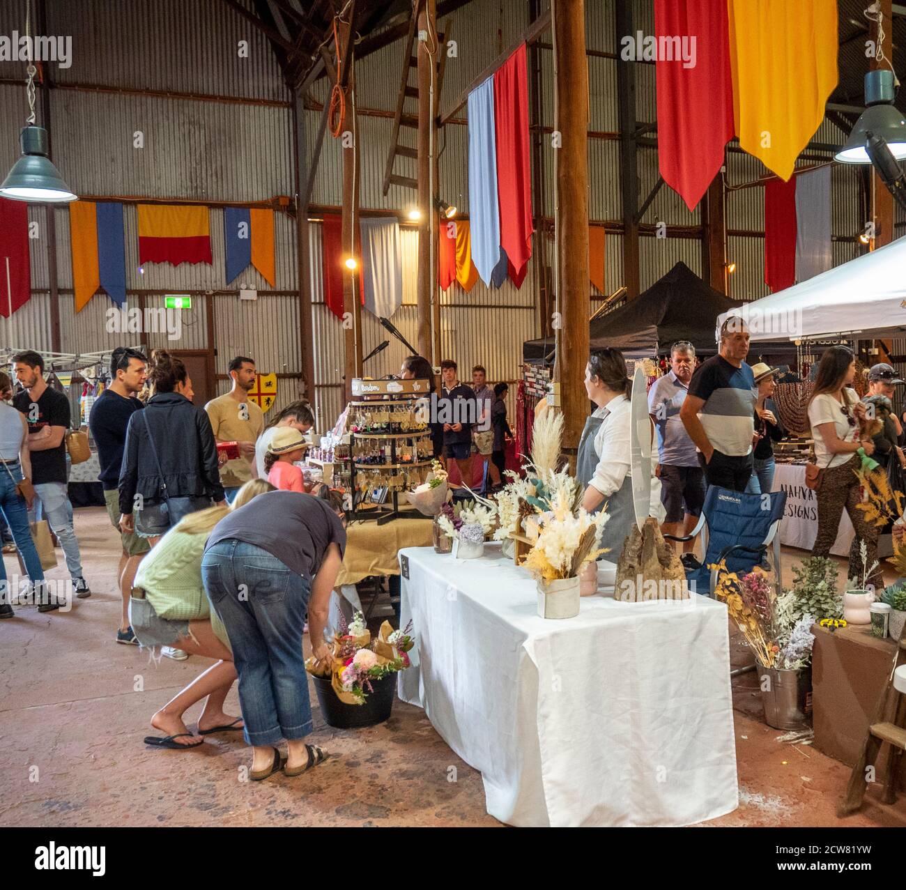 Stalls at craft fair market at York Flour Mill warehouse York Western