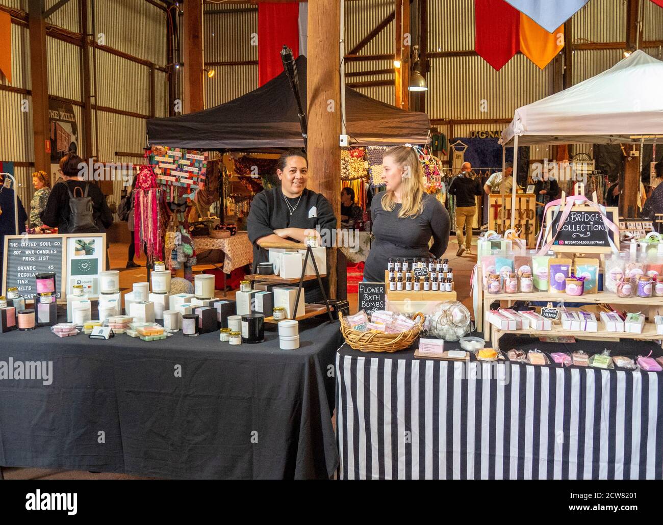 Stalls at craft fair market at York Flour Mill warehouse York Western