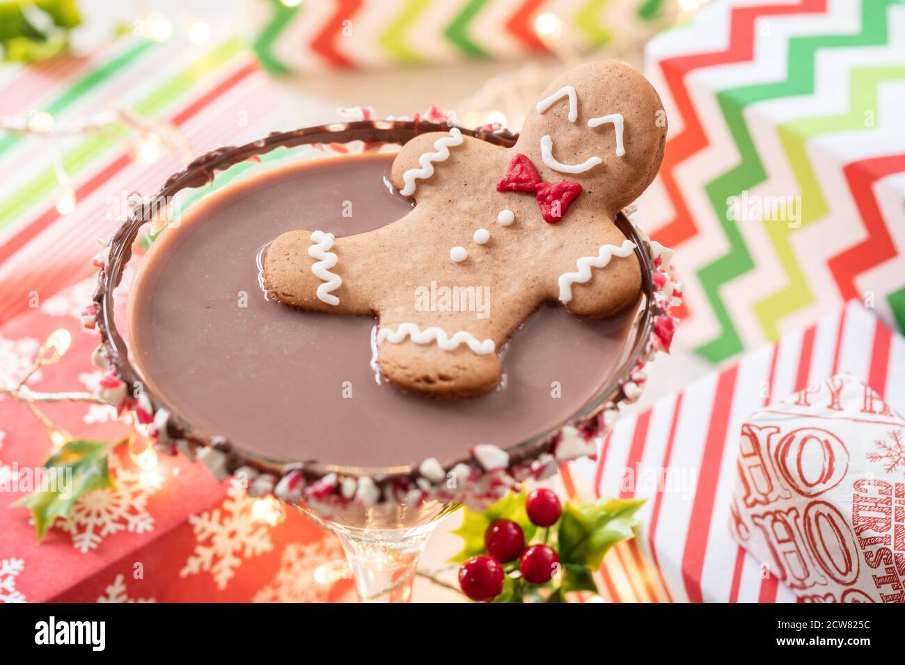 Gingerbread cookie man in a Christmas cocktail Stock Photo