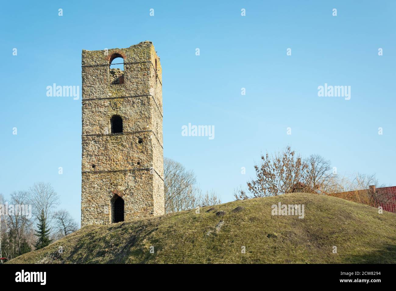 Stolpie, Lubelskie, Poland - February 17, 2019: Medieval tower in Stolpie Stock Photo