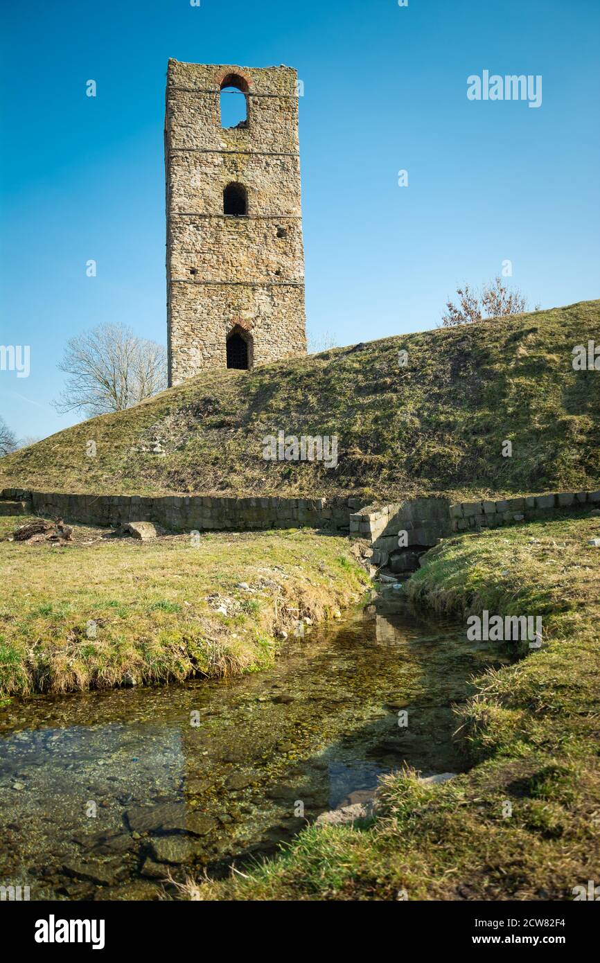 Stolpie, Lubelskie, Poland - February 17, 2019: Medieval tower in Stolpie Stock Photo