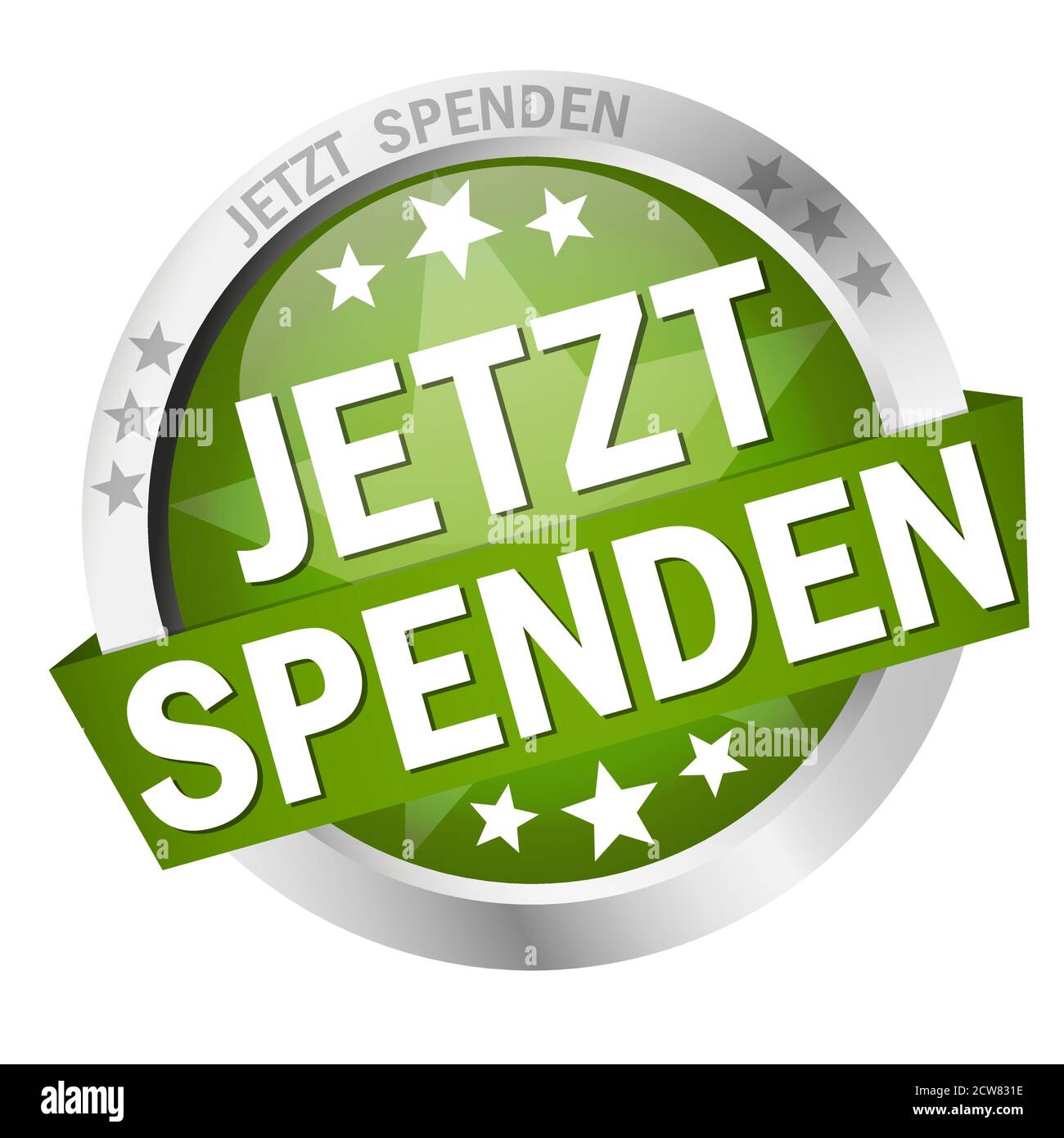 EPS 10 vector with round colored button with banner and text donate now (in german) Stock Vector