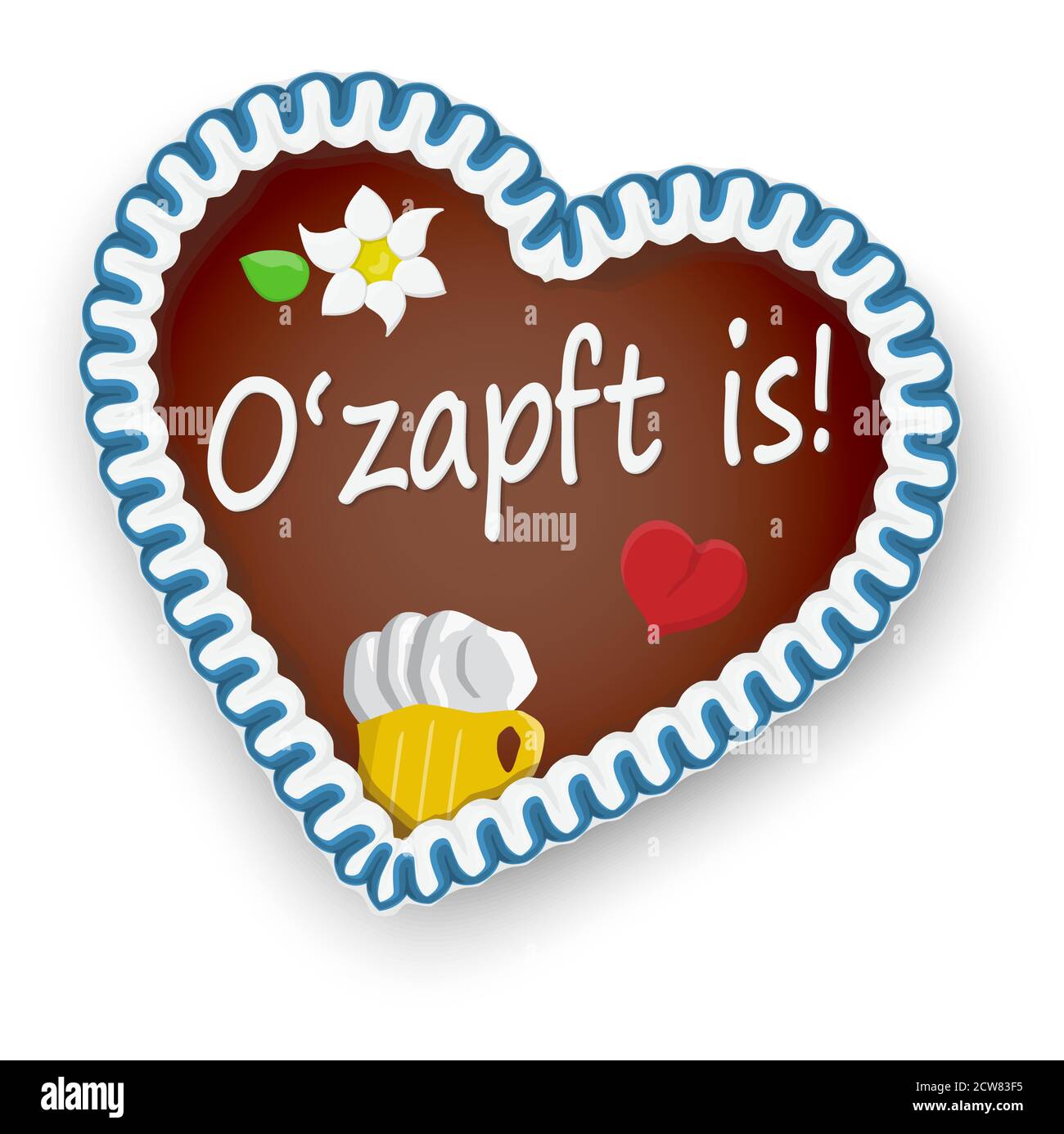 illustrated gingerbread heart with text It is tapped (in german) for Oktoberfest 2020 2021 time Stock Vector
