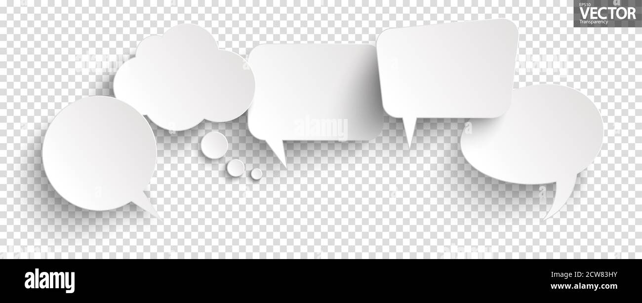 illustration of five speech bubbles with shadow looking like stickers ...