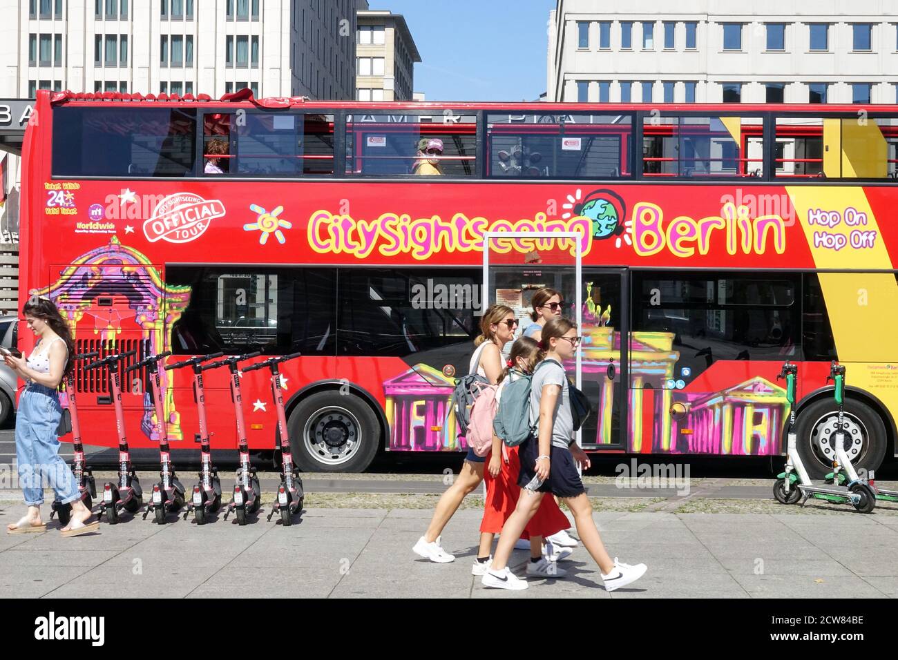Sightseeing bus Berlin Potsdamer Platz Square Berlin City people Stock Photo