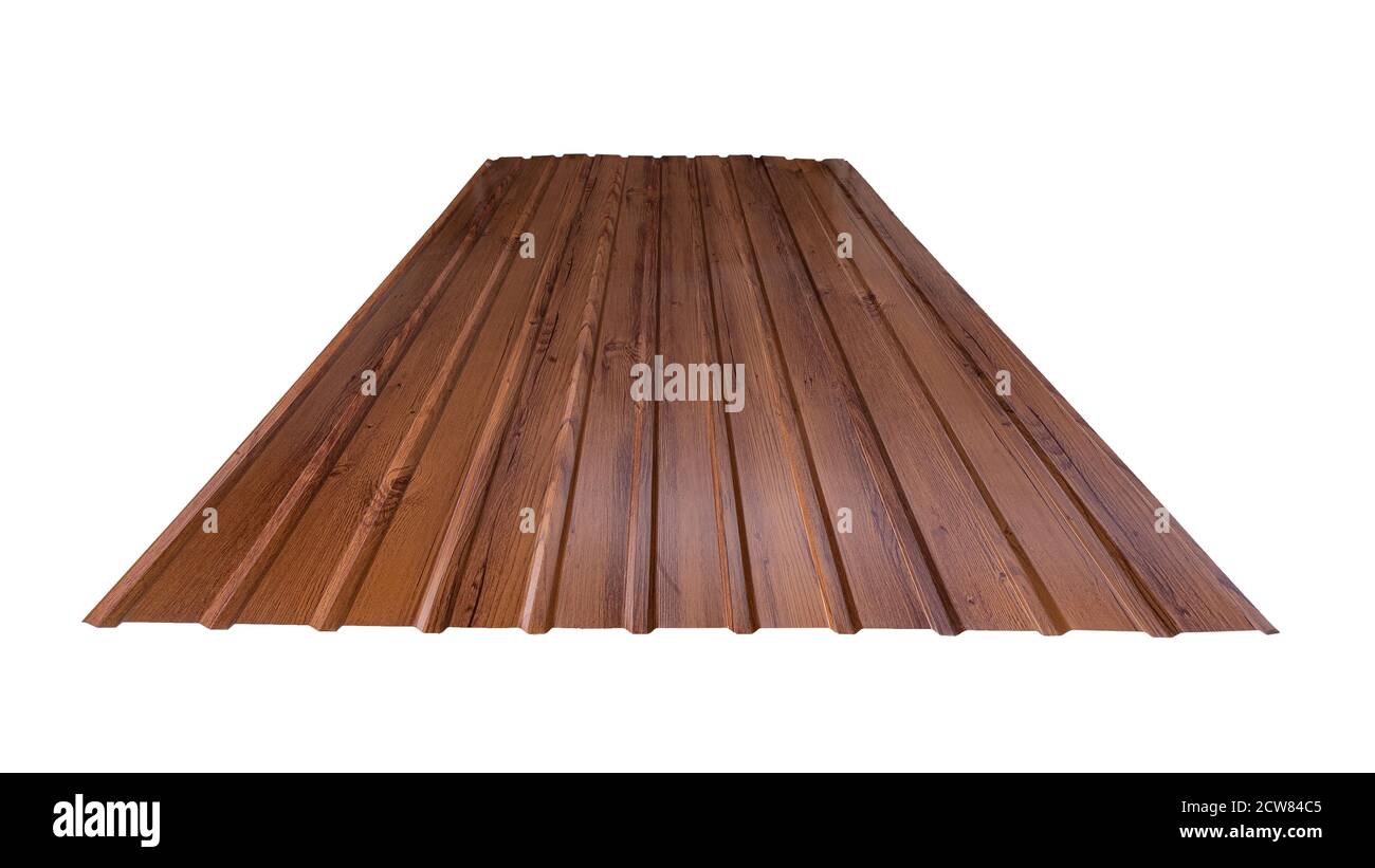 Roof wave ripple profile metal sheet colored wooden texture isolated on ...