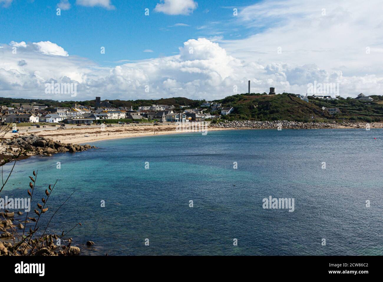 Porthcressa Beach seen from the Garrison, St Mary's, Isles of Scilly Stock Photo