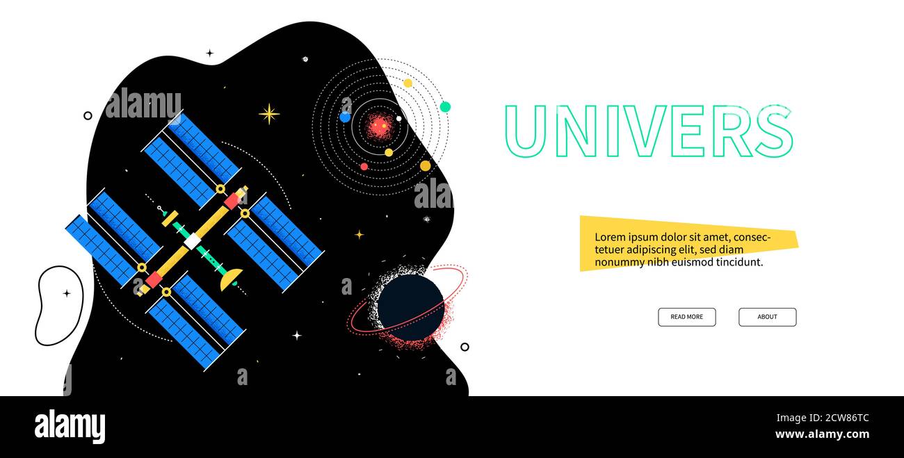 Space exploration - colorful flat design style web banner Stock Vector ...