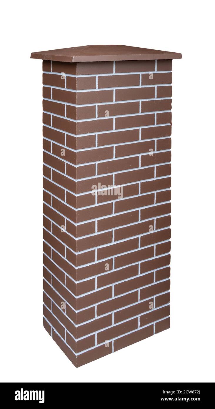 Brick fence pillar column isolated on white background Stock Photo