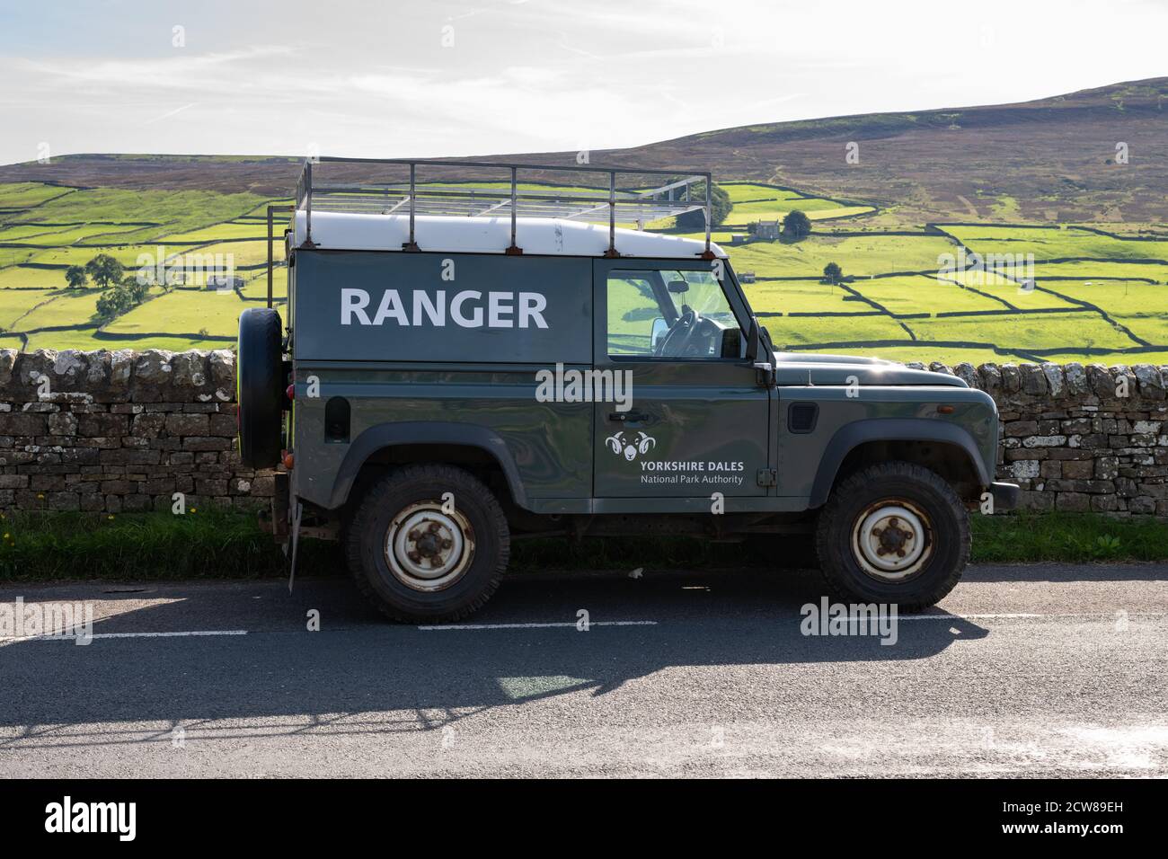 Yorkshire Dales National Park Authority Ranger 4x4 landrover vehicle - Reeth, Swaledale, Yorkshire Dales, England, UK Stock Photo