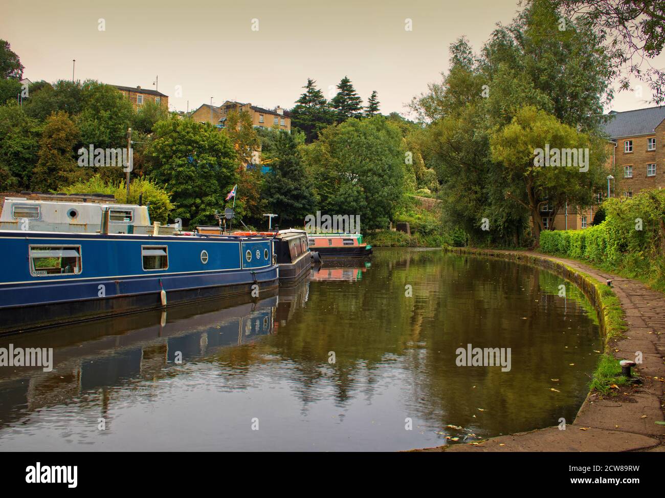 The basin joining the Rochdale Canal to the Calder and Hebble Navigation, at Sowerby Bridge, West Yorkshire Stock Photo
