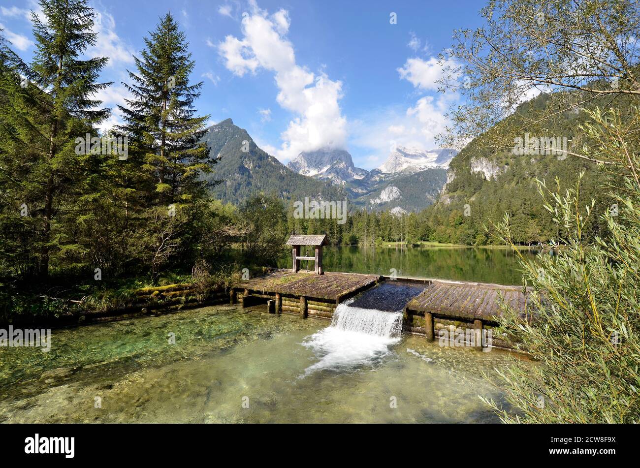 Austria, the small lake called Schiederweiher in the Kalkalpen National Park was voted the most beautiful place in Austria in 2019, located in the Pyh Stock Photo