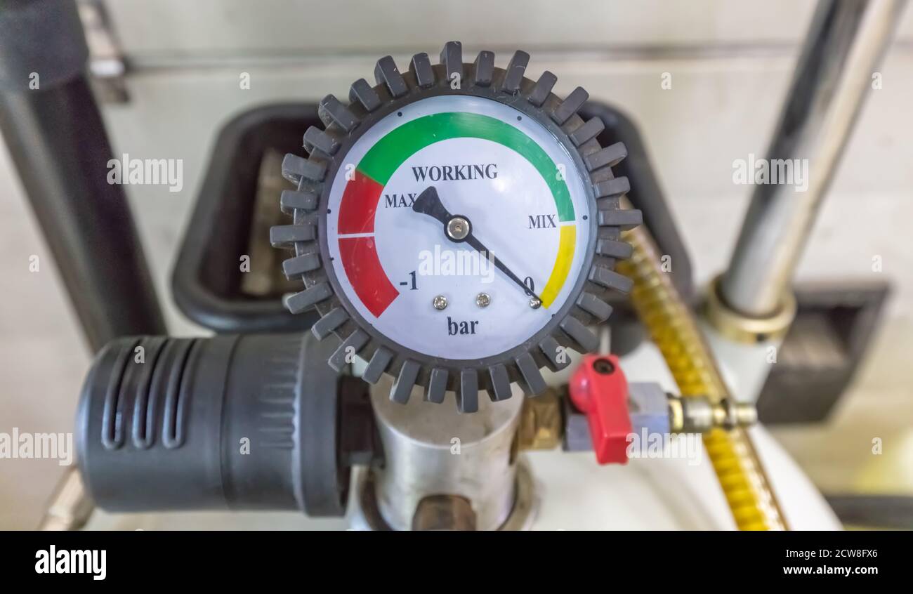 Pressure gauge Meter installed, Measuring Tool equipment close up in a
