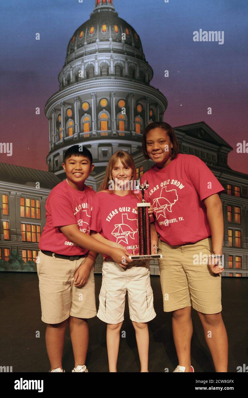 Austin, TX May 3, 2008: Eighth grade middle school winners of the Texas Quiz Show competition at Texas History Day at the Bob Bullock State History Museum where students relive history with plays, displays and game shows. ©Bob Daemmrich Stock Photo