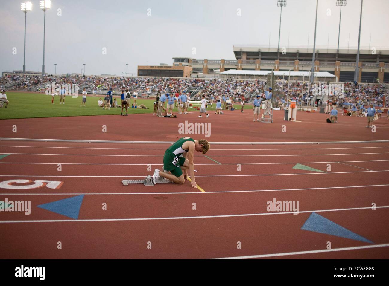 Austin, TX May 10, 2008 Anglo boy concentrates in the starting block