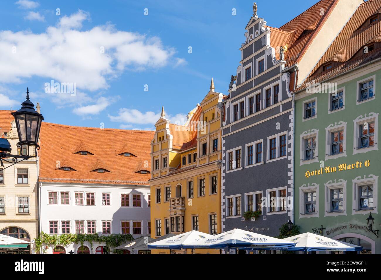 Meissen, Saxony / Germany - 10 September 2020: view of the town square in historic Meissen in Saxony Stock Photo